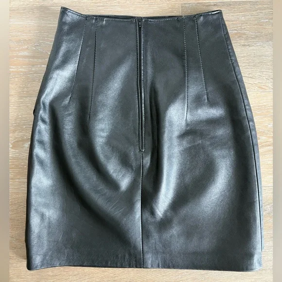 Black Leather Mini Wrap Skirt - Picture 2 of 5